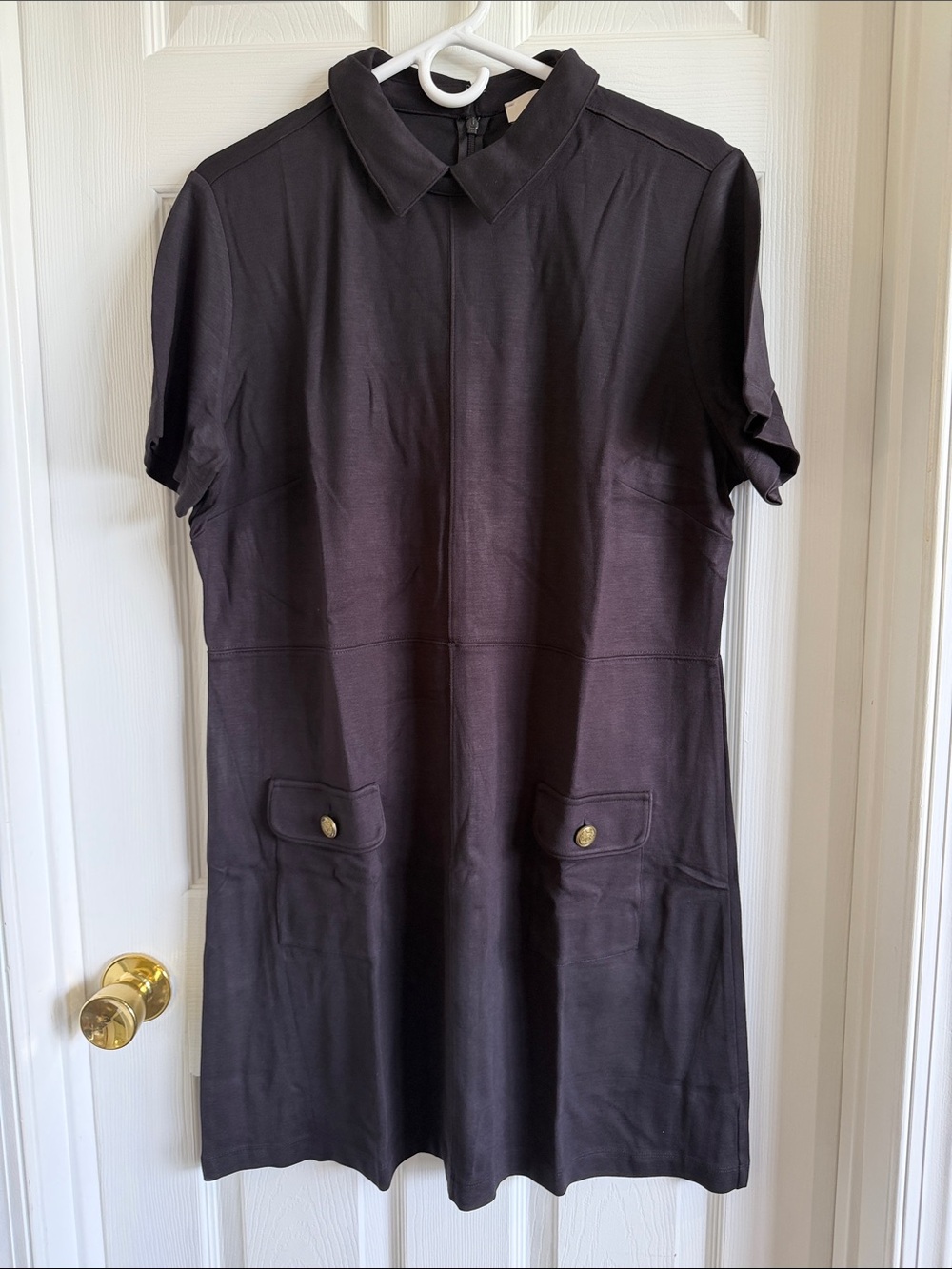 NWT LOFT Black Short Sleeve Collared Mini Dress with Pocket Flaps